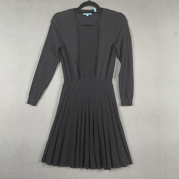 Draper James Dress Womens Small Black Pleated Knit Long Sleeve Fit Flare Classic - Picture 1 of 8